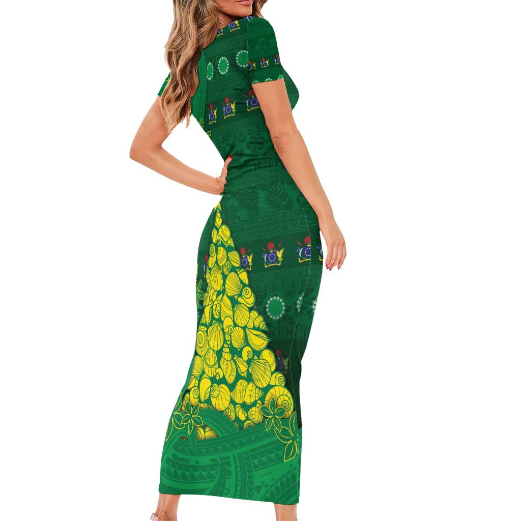 Cook Islands Christmas Family Matching Short Sleeve Bodycon Dress and Hawaiian Shirt Seashell Xmas Tree Tribal Waves - Polynesian Pride