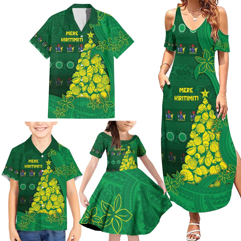 Cook Islands Christmas Family Matching Summer Maxi Dress and Hawaiian Shirt Seashell Xmas Tree Tribal Waves - Polynesian Pride