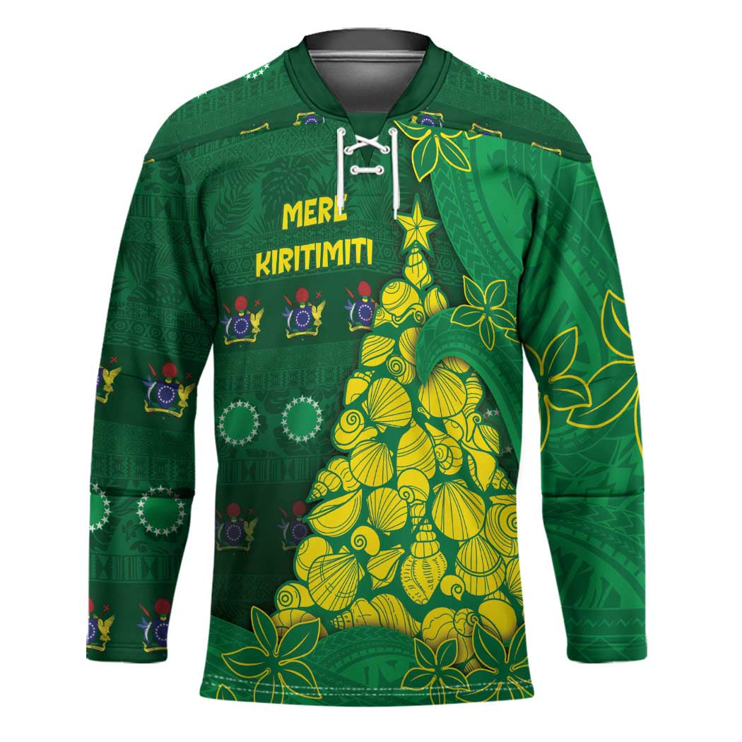 Cook Islands Christmas Hockey Jersey Seashell Xmas Tree Tribal Waves - Polynesian Pride