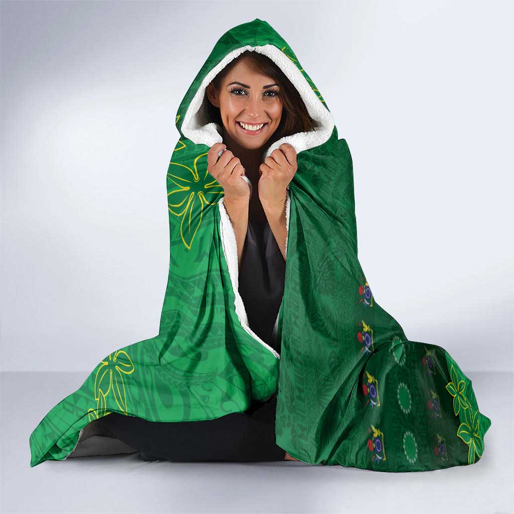 Cook Islands Christmas Hooded Blanket Seashell Xmas Tree Tribal Waves - Polynesian Pride