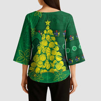 Cook Islands Christmas Kimono Sleeve Blouse Seashell Xmas Tree Tribal Waves - Polynesian Pride