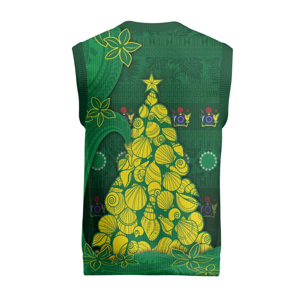 Cook Islands Christmas Knitted V-Neck Vest Seashell Xmas Tree Tribal Waves DT05 - Polynesian Pride