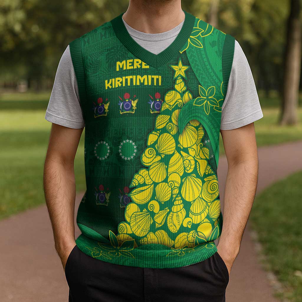 Cook Islands Christmas Knitted V-Neck Vest Seashell Xmas Tree Tribal Waves DT05 - Polynesian Pride