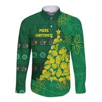 Cook Islands Christmas Long Sleeve Button Shirt Seashell Xmas Tree Tribal Waves DT05 Unisex Green - Polynesian Pride