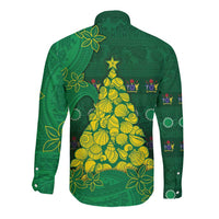 Cook Islands Christmas Long Sleeve Button Shirt Seashell Xmas Tree Tribal Waves DT05 - Polynesian Pride