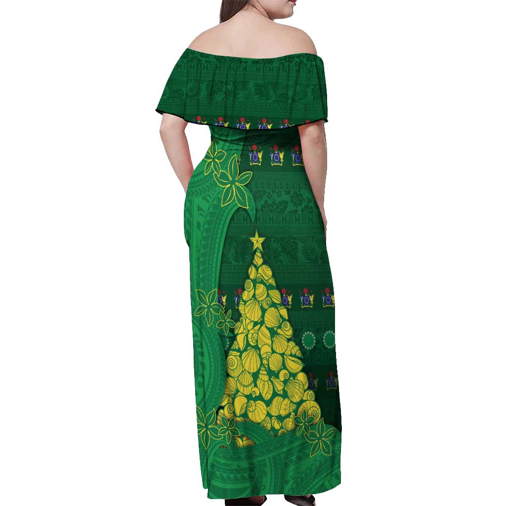 Cook Islands Christmas Off Shoulder Maxi Dress Seashell Xmas Tree Tribal Waves DT05 - Polynesian Pride