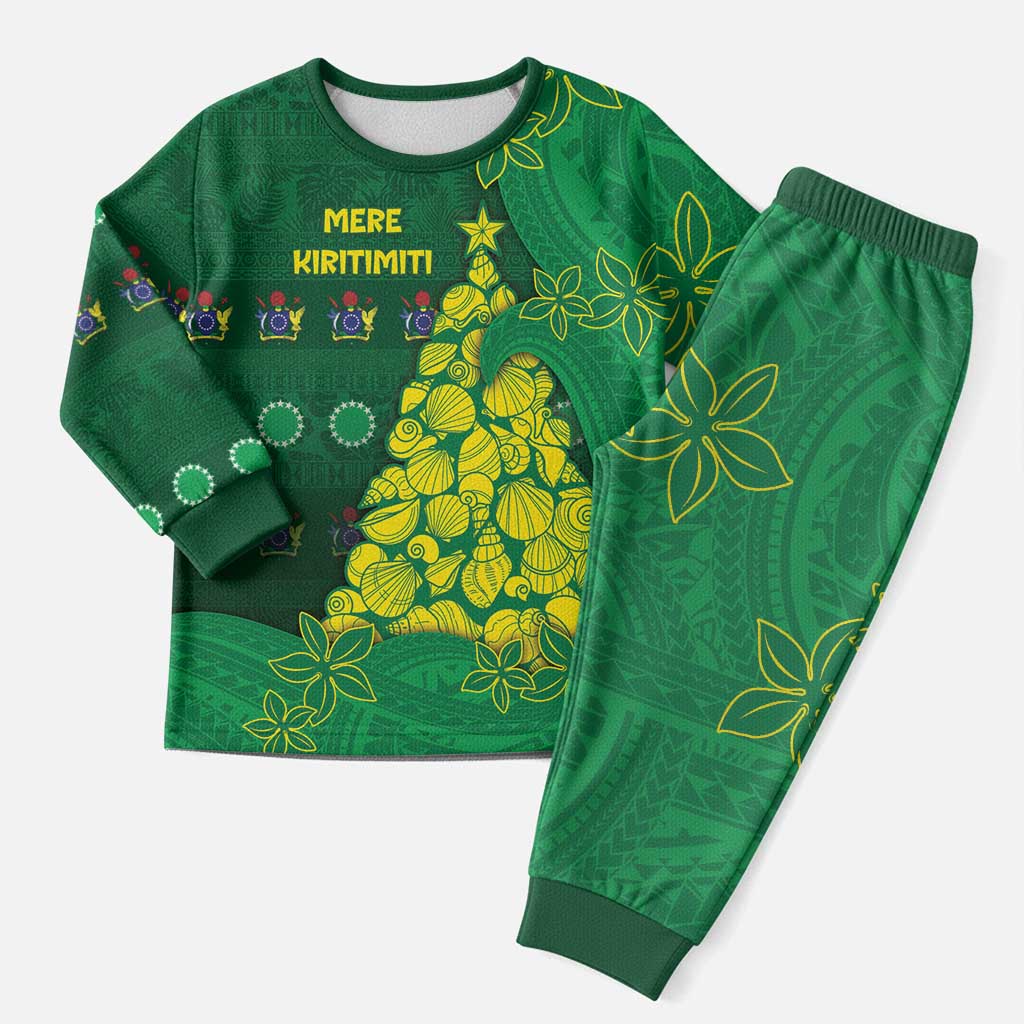 Cook Islands Christmas Pajama Set Seashell Xmas Tree Tribal Waves DT05 Men Green - Polynesian Pride