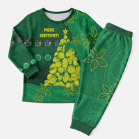 Cook Islands Christmas Pajama Set Seashell Xmas Tree Tribal Waves DT05 Men Green - Polynesian Pride