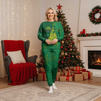 Cook Islands Christmas Pajama Set Seashell Xmas Tree Tribal Waves DT05 Women Green - Polynesian Pride