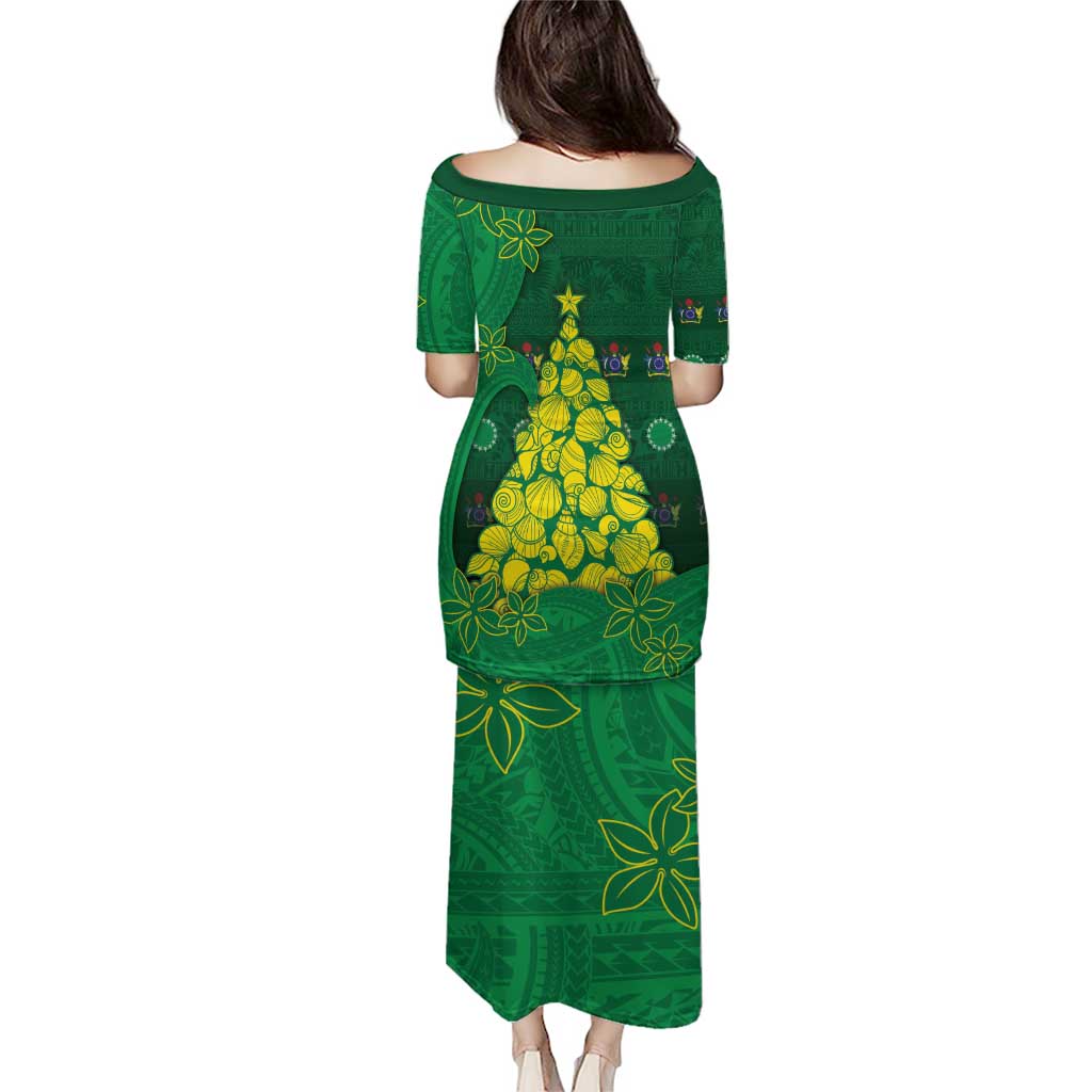 Cook Islands Christmas Puletasi Seashell Xmas Tree Tribal Waves - Polynesian Pride