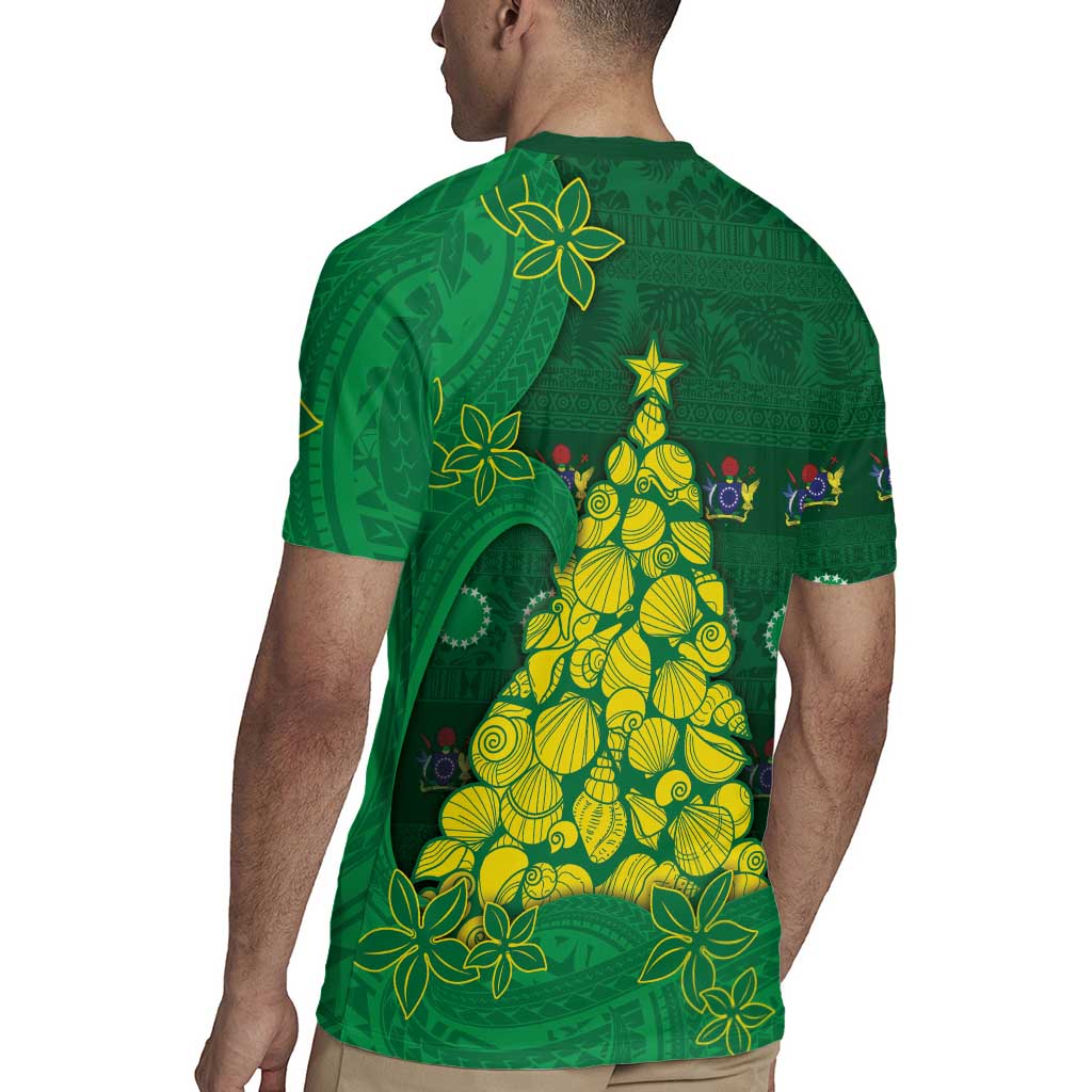 Cook Islands Christmas Rugby Jersey Seashell Xmas Tree Tribal Waves - Polynesian Pride