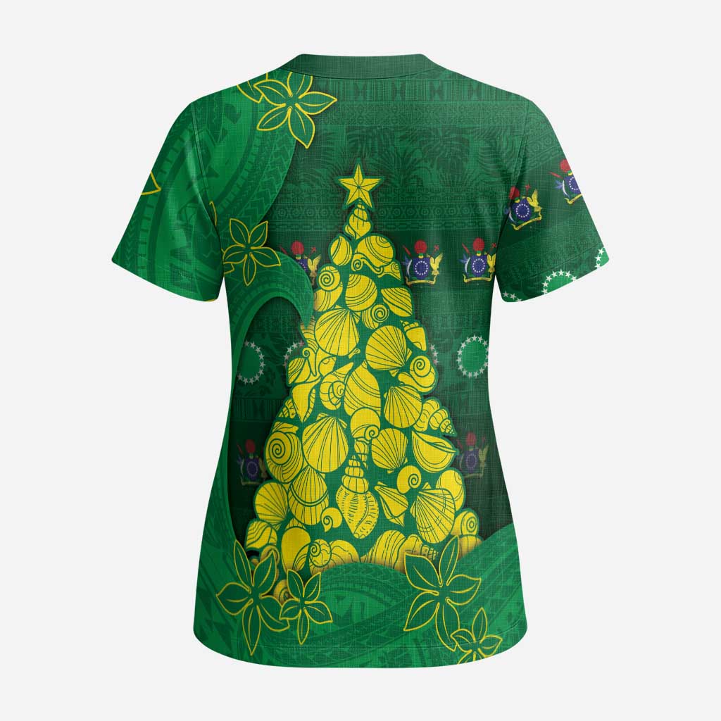 Cook Islands Christmas Scrub Top Seashell Xmas Tree Tribal Waves DT05 - Polynesian Pride