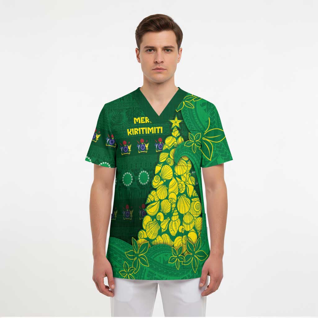 Cook Islands Christmas Scrub Top Seashell Xmas Tree Tribal Waves DT05 - Polynesian Pride