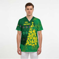 Cook Islands Christmas Scrub Top Seashell Xmas Tree Tribal Waves DT05 - Polynesian Pride