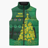 Cook Islands Christmas Sleeveless Puffer Jacket Seashell Xmas Tree Tribal Waves DT05 Unisex Green - Polynesian Pride