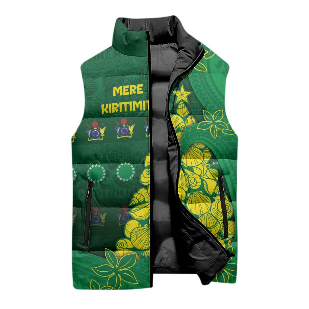 Cook Islands Christmas Sleeveless Puffer Jacket Seashell Xmas Tree Tribal Waves DT05 - Polynesian Pride