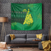 Cook Islands Christmas Tapestry Seashell Xmas Tree Tribal Waves DT05 Green - Polynesian Pride