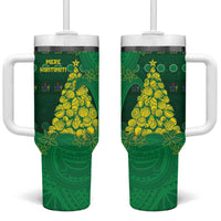 Cook Islands Christmas Tumbler With Handle Seashell Xmas Tree Tribal Waves - Polynesian Pride