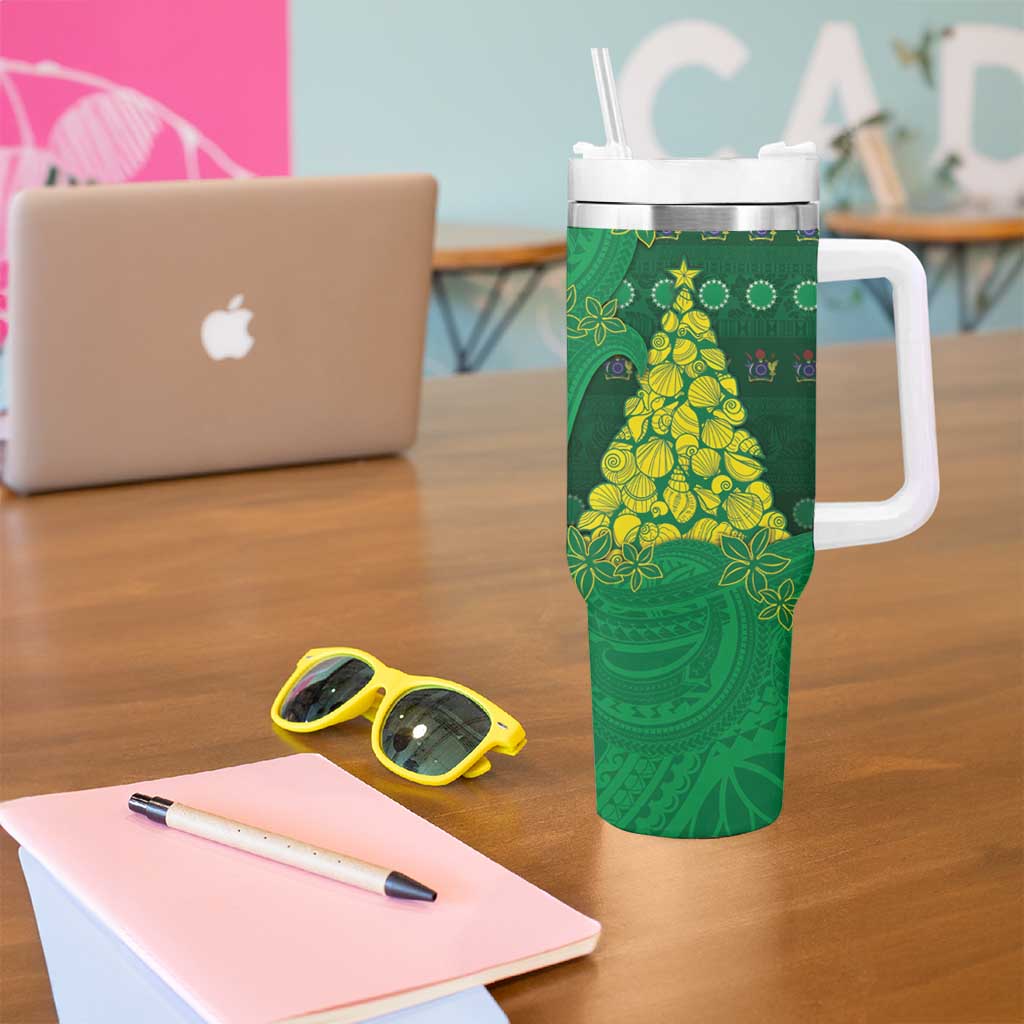Cook Islands Christmas Tumbler With Handle Seashell Xmas Tree Tribal Waves - Polynesian Pride