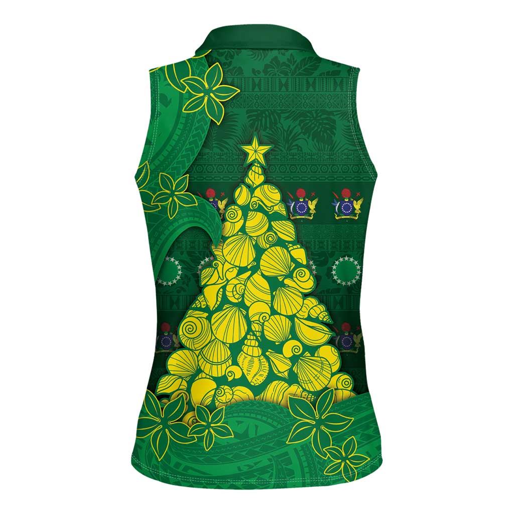 Cook Islands Christmas Women Sleeveless Polo Shirt Seashell Xmas Tree Tribal Waves DT05 - Polynesian Pride