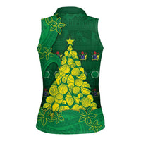 Cook Islands Christmas Women Sleeveless Polo Shirt Seashell Xmas Tree Tribal Waves DT05 - Polynesian Pride