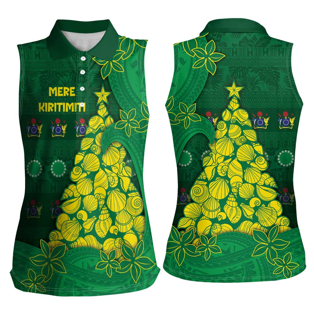 Cook Islands Christmas Women Sleeveless Polo Shirt Seashell Xmas Tree Tribal Waves DT05 - Polynesian Pride