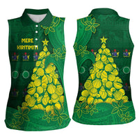 Cook Islands Christmas Women Sleeveless Polo Shirt Seashell Xmas Tree Tribal Waves DT05 - Polynesian Pride