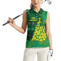 Cook Islands Christmas Women Sleeveless Polo Shirt Seashell Xmas Tree Tribal Waves DT05 - Polynesian Pride
