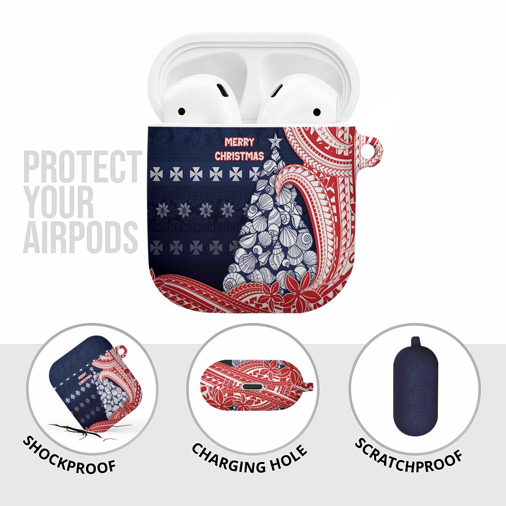 Wallis And Futuna Christmas AirPods Case Seashell Xmas Tree Tribal Waves - Polynesian Pride