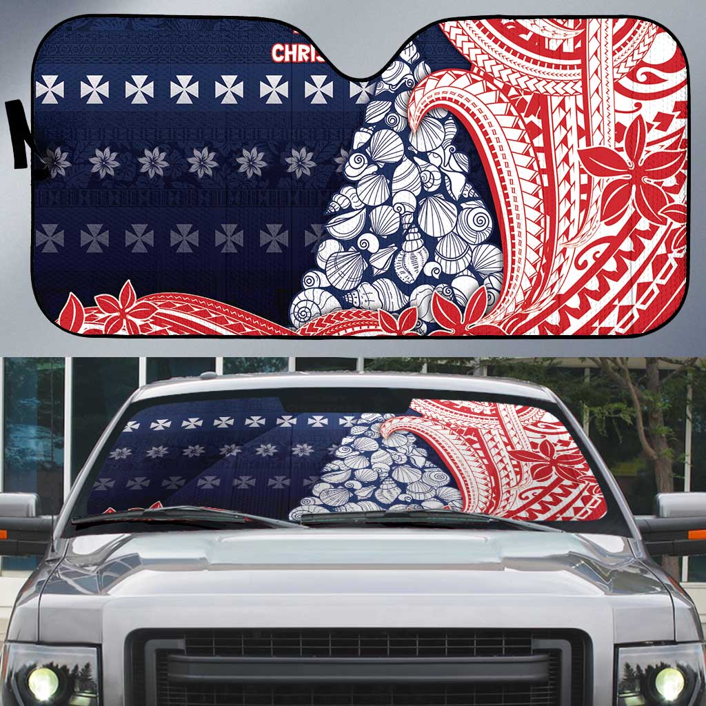 Wallis And Futuna Christmas Auto Sun Shade Seashell Xmas Tree Tribal Waves - Polynesian Pride