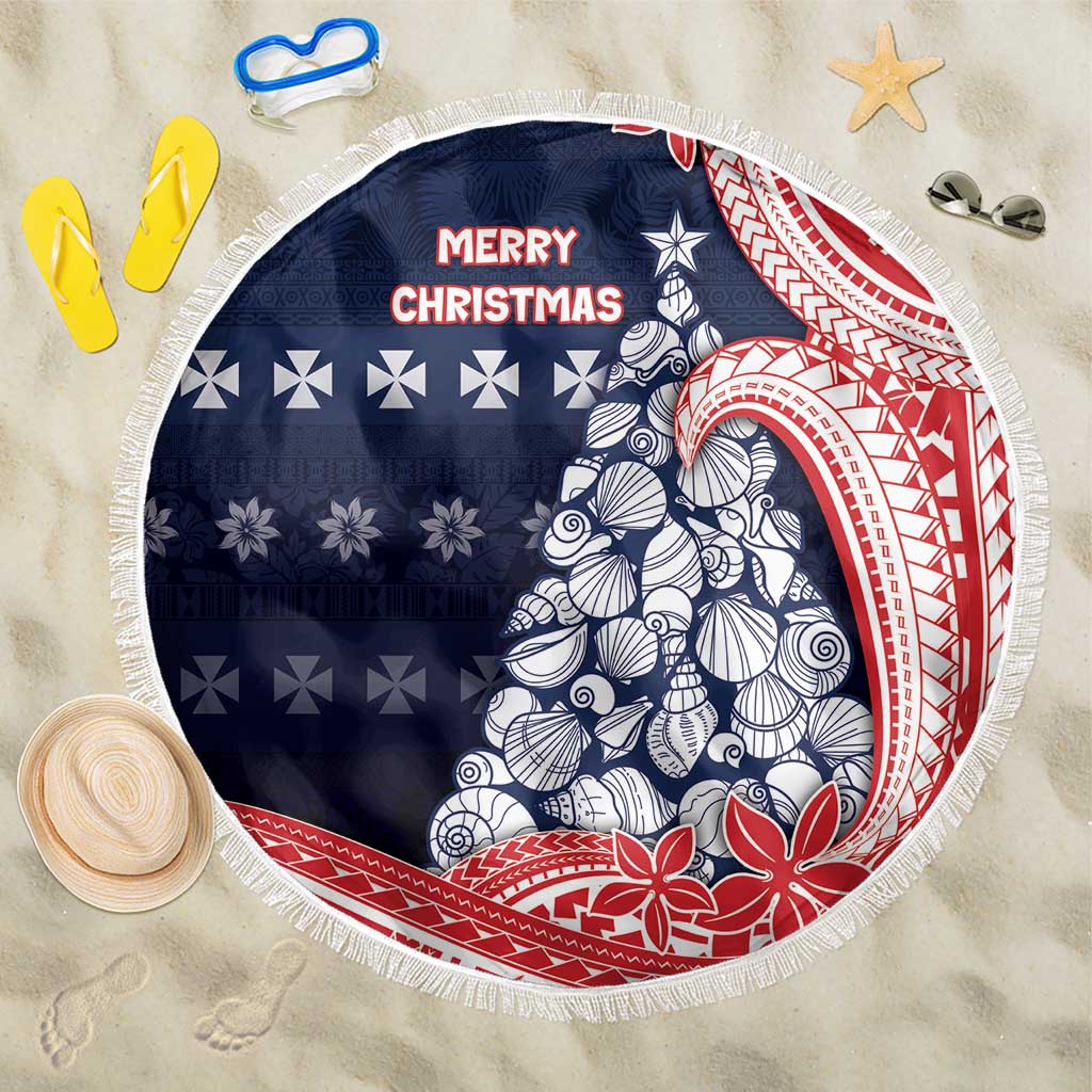 Wallis And Futuna Christmas Beach Blanket Seashell Xmas Tree Tribal Waves - Polynesian Pride