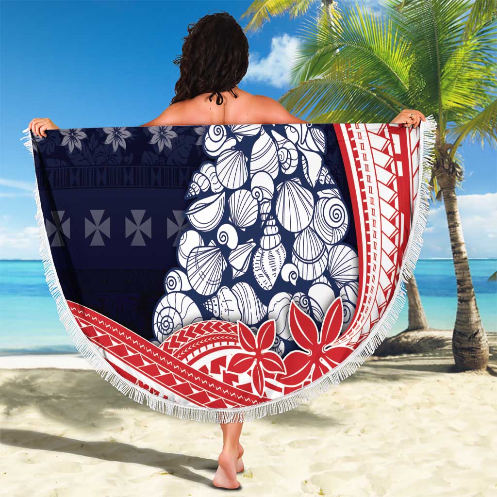 Wallis And Futuna Christmas Beach Blanket Seashell Xmas Tree Tribal Waves - Polynesian Pride