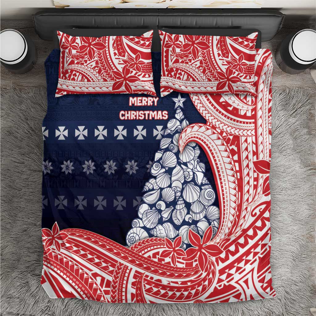 Wallis And Futuna Christmas Bedding Set Seashell Xmas Tree Tribal Waves - Polynesian Pride