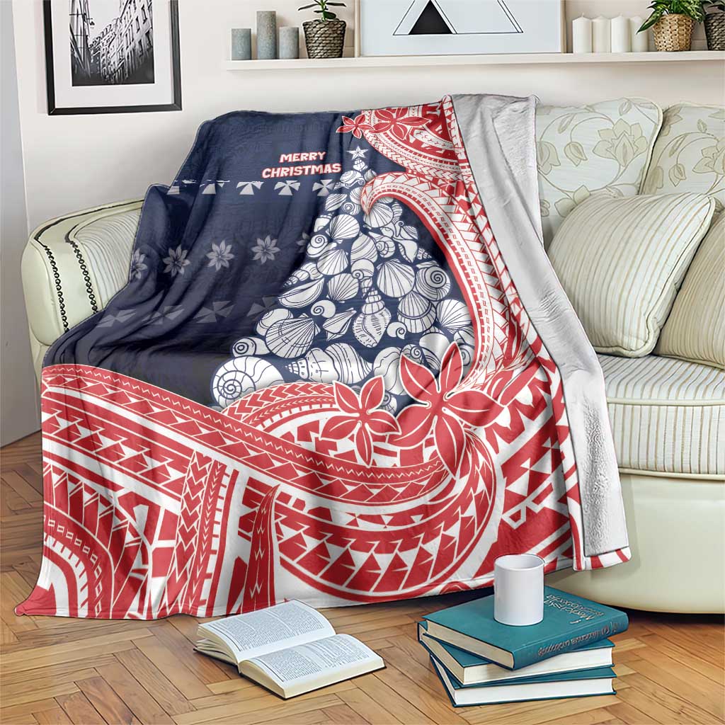 Wallis And Futuna Christmas Blanket Seashell Xmas Tree Tribal Waves - Polynesian Pride