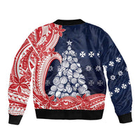 Wallis And Futuna Christmas Bomber Jacket Seashell Xmas Tree Tribal Waves - Polynesian Pride