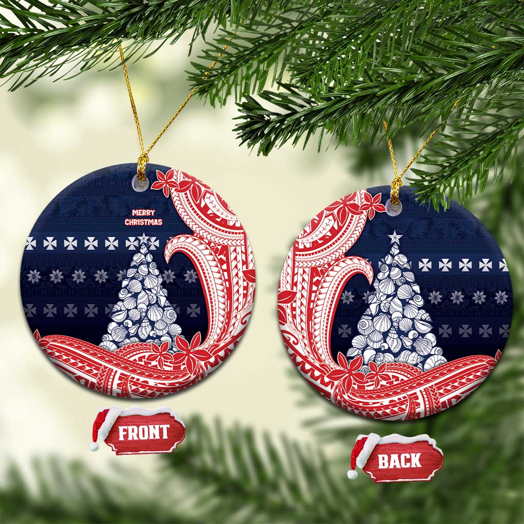 Wallis And Futuna Christmas Ceramic Ornament Seashell Xmas Tree Tribal Waves - Polynesian Pride