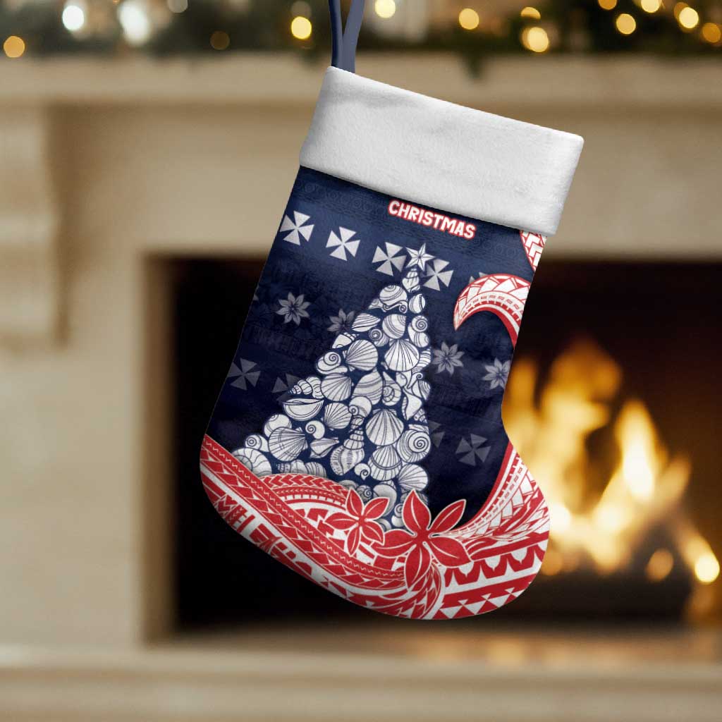 Wallis And Futuna Christmas Stocking Seashell Xmas Tree Tribal Waves - Polynesian Pride