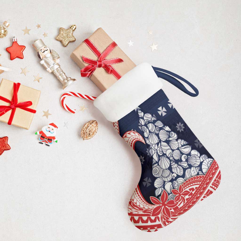 Wallis And Futuna Christmas Stocking Seashell Xmas Tree Tribal Waves - Polynesian Pride