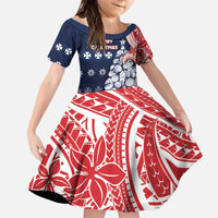Wallis And Futuna Christmas Family Matching Long Sleeve Bodycon Dress and Hawaiian Shirt Seashell Xmas Tree Tribal Waves DT05 Daughter's Dress Navy - Polynesian Pride
