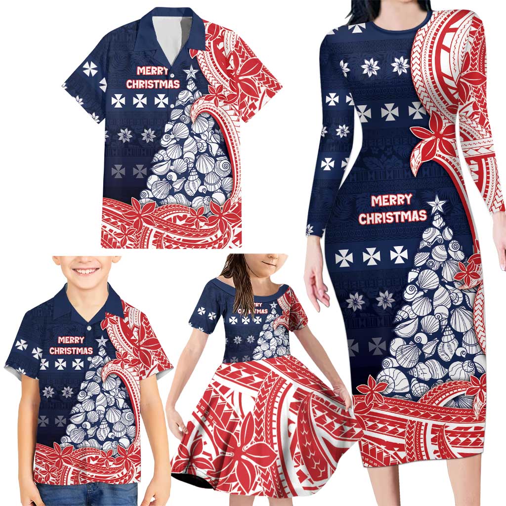 Wallis And Futuna Christmas Family Matching Long Sleeve Bodycon Dress and Hawaiian Shirt Seashell Xmas Tree Tribal Waves DT05 - Polynesian Pride