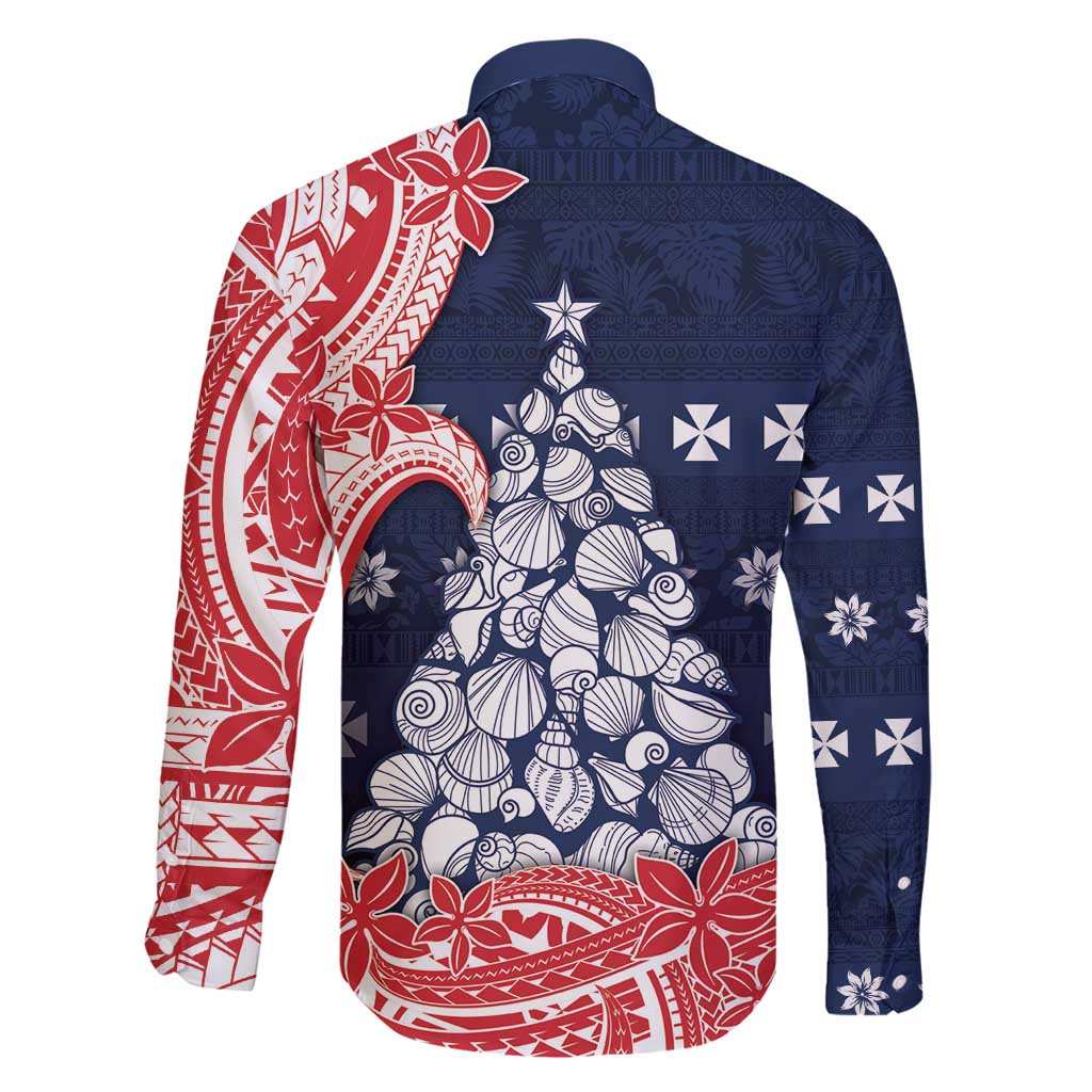 Wallis And Futuna Christmas Family Matching Off Shoulder Maxi Dress and Hawaiian Shirt Seashell Xmas Tree Tribal Waves - Polynesian Pride