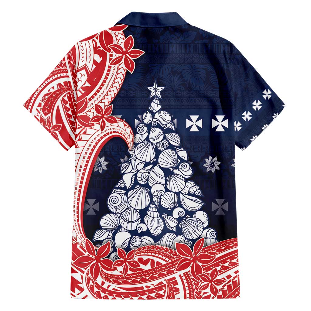 Wallis And Futuna Christmas Family Matching Short Sleeve Bodycon Dress and Hawaiian Shirt Seashell Xmas Tree Tribal Waves - Polynesian Pride