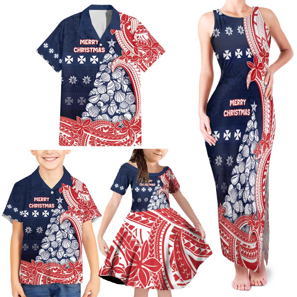 Wallis And Futuna Christmas Family Matching Tank Maxi Dress and Hawaiian Shirt Seashell Xmas Tree Tribal Waves - Polynesian Pride
