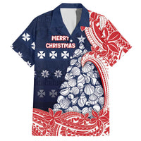 Wallis And Futuna Christmas Hawaiian Shirt Seashell Xmas Tree Tribal Waves DT05 Navy - Polynesian Pride
