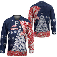 Wallis And Futuna Christmas Hockey Jersey Seashell Xmas Tree Tribal Waves - Polynesian Pride