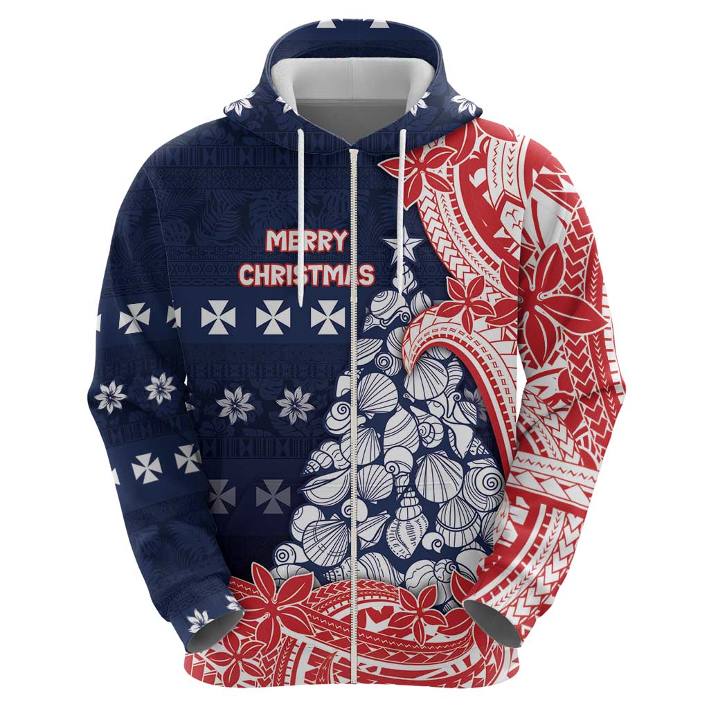 Wallis And Futuna Christmas Hoodie Seashell Xmas Tree Tribal Waves - Polynesian Pride
