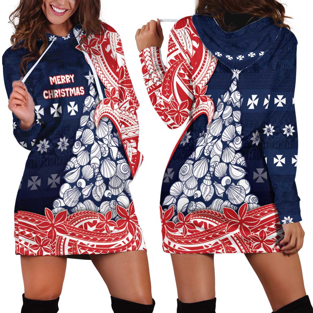 Wallis And Futuna Christmas Hoodie Dress Seashell Xmas Tree Tribal Waves DT05 - Polynesian Pride