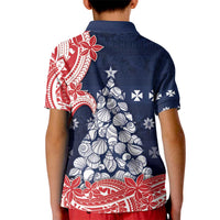 Wallis And Futuna Christmas Kid Polo Shirt Seashell Xmas Tree Tribal Waves - Polynesian Pride