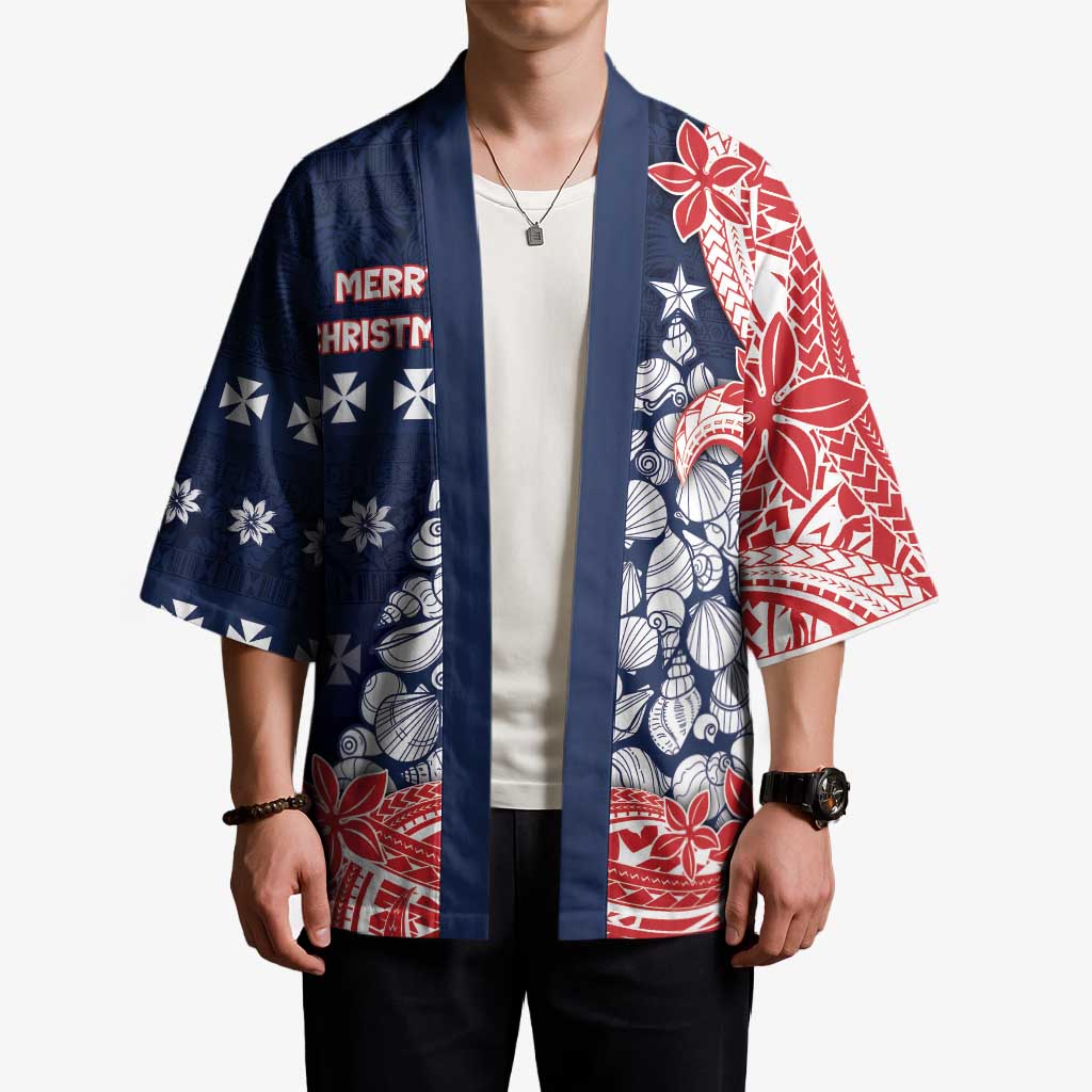 Wallis And Futuna Christmas Kimono Seashell Xmas Tree Tribal Waves - Polynesian Pride