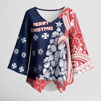 Wallis And Futuna Christmas Kimono Sleeve Blouse Seashell Xmas Tree Tribal Waves - Polynesian Pride